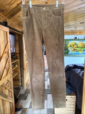 Missimo Dutto Olive green/Brown Sheep leather Straight-Leg Pants